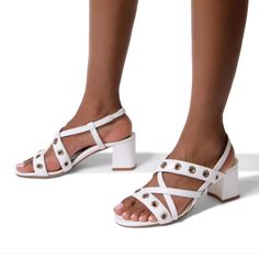 Size 38 White Sandals With Cushioned Footbed And Low Heel, Vacation Block Heels With Round Toe, White Low Heel Sandals With Cushioned Footbed, White Round Toe Block Heels For Spring, Casual White Block Heels With Open Toe, White Heels With Cushioned Footbed And Open Heel, Summer Sandals With Reinforced Flat Heel, Spring White Block Heels With Heel Strap, White Block Heels For Spring Beach Occasion