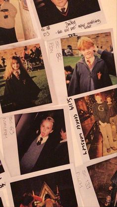 many pictures of harry potter and hermione's houses are posted on the wall