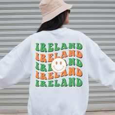 Ireland Themed Sweatshirt UNISEX *Size up for oversized look* Unisex heavy blend crewneck sweatshirt is pure comfort. Made from polyester and cotton. This combination helps to give a trendy and comfy look. The collar is ribbed knit, so it retains its shape even after washing. No itchy side seams. 50% cotton 50% polyester Medium-heavy fabric Loose fit Sewn-in label Runs true to size ... World cup 2022, qatar world cup, Ireland sweatshirt, Ireland crewneck, Ireland world cup, Ireland world cup shi White Slogan Crew Neck Hoodie, White Crew Neck Hoodie With Slogan, College Crew Neck Sweatshirt With Slogan, White Crew Neck Sweatshirt With Text Print, White Slogan Crew Neck Sweatshirt, White Crew Neck Sweatshirt With Slogan, Ireland Sweatshirt, World Cup Shirts, Fete Saint Patrick