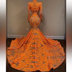 Brand New Never Worn Size: Xs-S Prom Dress Goddess Clothes, Long Sleeve Mermaid Prom Dress, فستان زهري, Orange Mermaid, Mode Kimono, Floral Dress Formal, Prom Girl Dresses, Mermaid Evening Gown, Long Sleeve Prom