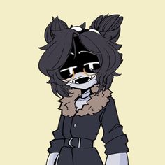 an anime character with black hair and glasses, wearing a fur collared coat while standing in