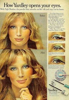 How Yardley opens your eyes 1972 70s Eye Makeup Abba, 70s Makeup Magazine, Authentic 70s Makeup, Abba Makeup 70s, 70 Makeup 1970s Make Up, Abba Makeup, 1970s Makeup Tutorial, 1970 Makeup, 70s Make Up