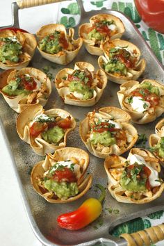 an assortment of appetizers on a tray ready to be eaten