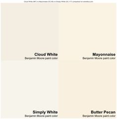 three different shades of white paint with the words, cloud white and mayonnaise