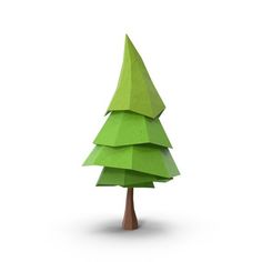 an origami christmas tree on a white background with clipping path to the top