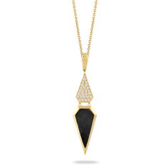 Black Onyx, 0.23ctw Diamond Necklace Dimond Neckless Jewelry, Dove Jewelry, Triangle Pendant, Classic Necklace, Black Onyx Stone, Onyx Stone, Modern Jewelry, Diamond Pendant, Black Onyx