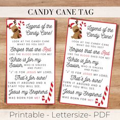 two christmas candy cane tags with the words candy cane tag and candy canes on them