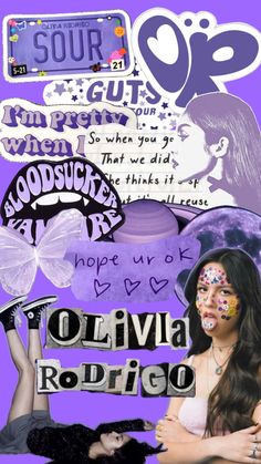 a collage of images with words and pictures on them, including a woman's face