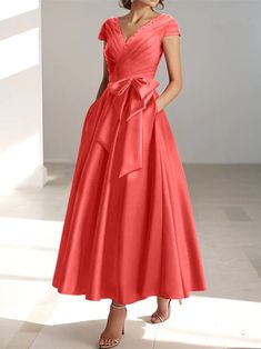 V-neck Midi Dress For Banquet, Elegant Ankle-length Evening Dress, Elegant Ankle-length Maxi Dress For Wedding, Elegant Ankle-length Maxi Dress For Party, Spring V-neck Maxi Dress For Banquet, Ankle-length Evening Dress, Spring V-neck Midi Dress For Banquet, Ankle-length Spring Party Dresses, V-neck Tea Length Dress For Spring Party