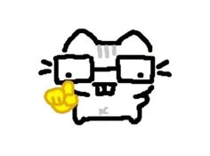 an image of a cat with glasses on it's face and a gold coin in its mouth