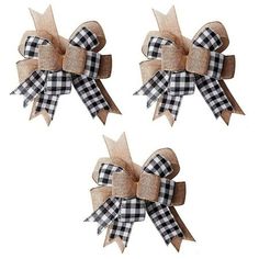 two bows with black and white checkered ribbon on each bow are shown in three different positions