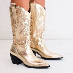 Billini Danilo Western Boot In Gold Metallic. Never Worn. Size 9 Western Style Boots, Western Boot, Boots Women Fashion, Cowgirl Style, On Design, Mid Calf Boots, Cowgirl Boots, Western Style, Western Boots