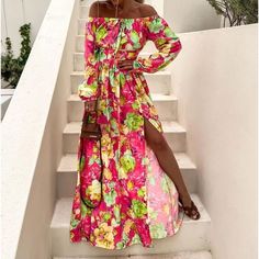 Product Title :Off-Shoulder Floral Print Midi A-Line DressProduct Measurements cm Size Bust Waist Total Length S 86 68 130 M 90 72 131 L 94 76 132 XL 98 80 133 2XL 102 84 134 S 33.9 26.8 51.2 M 35.4 28.3 51.6 L 37 29.9 52 XL 38.6 31.5 52.4 2XL 40.2 33.1 52.8 Product Details Material: 70% Acetate Fiber, 30% Cupro Color: Green Red Off Shoulder Summer Party Dress, Pink Off-shoulder Maxi Dress For Summer, Multicolor Off Shoulder Dress For Summer Vacation, Spring Off-shoulder Maxi Dress, Summer Multicolor Off Shoulder Dress For Vacation, Fitted Red Off Shoulder Dress For Summer, Fitted Off-shoulder Dress For Vacation, Red Fitted Off Shoulder Dress For Summer, Fitted Red Off-shoulder Dress For Summer