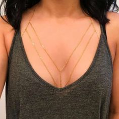 Beautiful Multilayer Bohemian Body Chain - Wnkrs Bralette Chain, Jóias Body Chains, Body Necklace Chain, Gold Body Chain, Chain Bra, Body Chains, Gold Bodies, Layered Chains, Body Harness