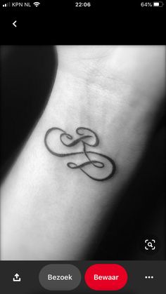 a small tattoo on the wrist with an infinite symbol in it's center and two inter