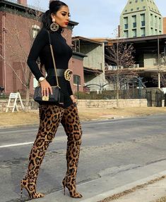 Chanel x Gucci x Louboutin #leopard #blackslay Thigh High Boots Outfits, Bad Dresses, Slay Outfits, Leopard Print Boots, Clubbing Outfits, Leopard Fashion, Nice Clothes, Glam Style, Girl Swag