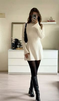 Fall outfit ideas for university school and work #dailyoutfit #trendy #university Thanksgiving Outfit Ideas, White Sweater Dress, Quick Outfits