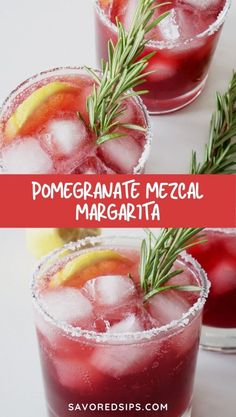 two margaritas with rosemary garnish on top and the words, homemade mexican margarita