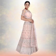 Introducing the Mirror Work Lehenga Choli - a stunning piece of Indian couture that is perfect for special occasions and family weddings. This beautiful lehenga choli is made with pure net fabric, and is adorned with heavy mirror work that shimmers and glitters in the evening light. The matching dupatta adds an extra touch of elegance to this outfit, making it perfect for making a grand entrance at any event. Whether you're attending a party, wedding or festive celebration, this lehenga choli is Floor-length Net Gown For Reception, Floor-length Net Salwar Kameez For Reception, Festive Choli With Sheer Dupatta For Reception, Festive Floor-length Net Anarkali Set, Elegant Net Gown For Festive Occasions, Elegant Festive Net Gown, Elegant Festive Gown In Net, Elegant Net Lehenga With Traditional Drape, Anarkali Net Gown For Reception