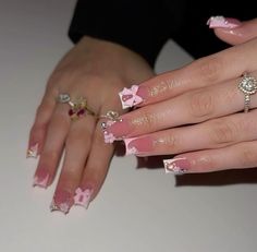 Pink Coquette Nails, Coquette Nails, Tapered Square Nails, Cute Simple Nails, French Tip Acrylic Nails, Glow Nails