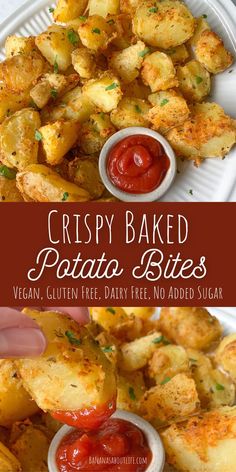 crispy baked potato bites on a plate with ketchup