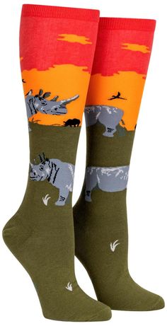 PRICES MAY VARY. Ultra soft, high-quality, Rhino knee high socks Approximately fits women's shoe size 5-10 Fun and funky animal knee high socks, with reinforced 2-ply heel and toe Our threads are certified by OEKO-TEX Standard 100, which means we leave out harmful chemicals to keep your skin safe and happy STYLISH, COMFORTABLE, STRETCHY - Your toes will be cozy in these eye-catching, thick, comfy socks Rhino-Corn socks from Sock It To Me. Let these socks whisk you away to the African plains, and Boho Socks, African Plains, Magical Sunset, Big Calves, Socks Funny, Funky Socks, Sock It To Me, Comfy Socks, Funny Socks