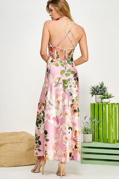 Floral Print Open Back Satin Slip Dress Get ready to turn heads and feel absolutely stunning in this floral print open back satin slip dress. Featuring a silky smooth fabric and a flirty cut, this dress will have you feeling confident and beautiful. Perfect for any occasion, you'll make a statement and be the center of attention wherever you go. Elevate your wardrobe with this must-have piece! 100% Mixed Poly Floral Print Open Back Satin Slip Dress Birthday Cocktails, Corset Bodysuit, Shapewear Tops, Bodysuit Blouse, Feeling Confident, Wall Accessories, Satin Slip, Satin Slip Dress, Dress Romper