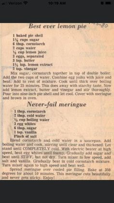 an old recipe for lemon pie