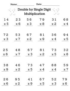 the printable worksheet for double by single digiting and multiplication