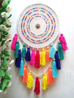 Crochet, nursery decor, pride , boho, party decorations,  housewarming,  aesthetic Evil Eye Dreamcatcher, Dream Catcher Ideas, Rainbow Evil Eye, Rainbow Dream Catcher, Dreamcatcher Baby, Handmade Dream Catcher, Dream Catcher Nursery, Dream Catcher Art, Crochet Idea