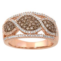 This Round and Natural Cognac Diamond wave Engagement Ring in 14K Solid Rose Gold showcases 0.50 carats of sparkling round diamonds set in ribbon setting. The diamonds are natural, not-treated and conflict-free with H-I color I1 clarity. Featuring a fabulous design and a highly polished gold finish, this women's diamond ring makes a unique pre-set diamond engagement ring or anniversary ring. Brown Diamond Ring With Diamond Accents For Anniversary, Brown Diamond Ring With Accents For Anniversary, Anniversary Brown Diamond Ring With Accents, Elegant Brown Diamond Ring, Elegant Brown Diamond Ring For Anniversary, Brown Diamond Anniversary Ring, Elegant Brown Diamond Round Ring, Elegant Brown Diamond Wedding Ring, Infinity Wedding Band