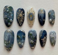 Lapis Lazuli Nails, Howls Moving Castle Nails, Dark Blue Nails, Vintage Nails, Pretty Gel Nails, Really Cute Nails, Jelly Nails, Manicure Y Pedicure, Dream Nails