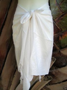 White Cotton Sarong For Beach Season, Cotton Beach Bottoms With Fringe, Beach Cotton Bottoms With Fringe, Sarong Skirt Outfit, Hawaiian Wedding Dress, White Sarong, White Coverup, Hawaiian Sarong, White Cover Up