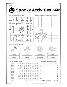 halloween worksheet for kids with pictures and words to help them learn how to spell