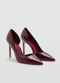 Asymmetrical heeled shoes - Women | MANGO USA Mango Heels, Burgundy Pumps, Mango Shoes, Burgundy Heels, Red Heels, Slingback Heel, Dream Shoes, Court Shoes, Stiletto Heel