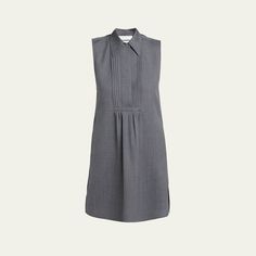 Jil Sander dress with a pintuck bib front Point collar; concealed half-button placket Sleeveless Side slip pockets Short length A-line silhouette Side slits Slipover style Acetate Made in Italy Pleated A-line Sleeveless Dress For Daywear, Classic A-line Pleated Dress For Office, A-line Dress With Pleated Bodice For Work, A-line Box Pleat Dress For Work, Classic Semi-formal Dress With Box Pleat, Classic Formal Pleated Dress With Box Pleat, A-line Pleated Sleeveless Dress For Daywear, A-line Dress With Pleated Bodice For Daywear, Tailored Sleeveless Dress For Workwear