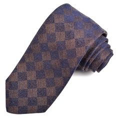 Brown and Navy Tonal Block Silk and Cotton Jacquard Tie by Dion Neckwear Luxury Silk Women's Neckwear, Luxury Silk Neckwear For Women, Intricate Designs, Greek Mythology, 50 Years, 3 Weeks, 1 2 3, Color Combinations, Quality Fabric