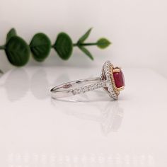 This ring is sure to make a statement with its 8mm 3-carat red ruby center gemstone, embellished with 72 natural earth-mined diamonds, all set in solid 14k dual-tone gold - white and yellow gold. This ring can be a beautiful July birthstone gift for your loved ones! This ring is made with solid 14K Gold and naturally Earth-mined SI / G-H diamonds. As listed, this ring is ready to ship. If you're interested in purchasing this setting with a different center stone please message us! Designer Silver Jewellery, Jewelry Showcases, Double Halo, July Birthstone, Red Ruby, 3 Carat, Natural Earth, Ruby Ring, Earring Findings