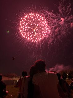 people watching fireworks in the night sky