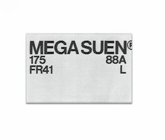 a white and black label with the words megasuen 86a l on it