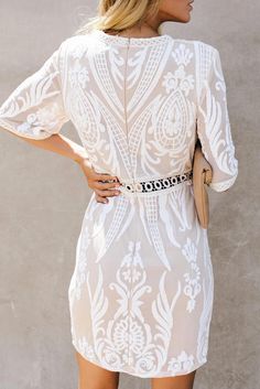 White Embroidered Sequin Mini Dress Chic Embroidered Mini Dress For Wedding, White Embroidered Short Sleeve Dress For Party, White Short Sleeve Embroidered Party Dress, White Embroidered Short Sleeve Party Dress, White Embroidered Mini Dress For Party, White Fitted Knee-length Embroidered Dress, White Knee-length Fitted Embroidered Dress, White Knee-length Embroidered Fitted Dress, Fitted White Embroidered Dress