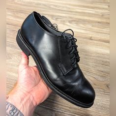 Men's Bates Brand Dress Shoes. Thick Black Leather In Great Condition. Vibram Slip Resistant Soles In Great Condition. These Have Barely Been Worn. Brand New Shoe Laces. Size 11 Check Out My Other Listings For More Vintage And Retro Items! Ig - @Snake_oil_vintage Black Slip-resistant Dress Shoes With Plain Toe, Black Slip-resistant Dress Shoes, Vintage Black Skate Shoes With Rubber Sole, Masculine Wingtip Lace-up Shoes With Rubber Sole, Black Wingtip Oxford Lace-up Shoes, Men’s Double Strap Black Dress Shoe, Masculine Black Slip-on Dress Shoes, Snake Oil, Brand Dress