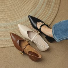 Brown Monochrome, Pointy Shoes, Pointy Flats, Rough Heels, Mouth Design, Work Shoes Women, Classy Shoes, Buckled Flats, Slingback Shoes