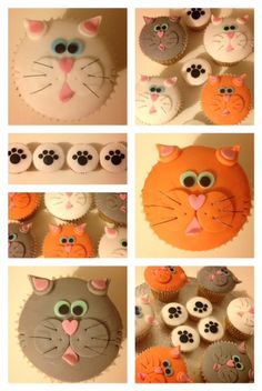 there are many pictures of cupcakes made to look like cats