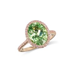 Mint green garnets are a rare and sought after treasure. This energizing verdant color is lush, showcased in stunning Argyle purple-pink diamond pave'. This untraditional pairing of gems, is housed in a classic and traditional rose gold setting. 18k rose gold mint garnet, 4.29ct Argyle pink diamonds, 0.65ctw Green Wedding Band, Traditional Rose, Argyle Pink Diamonds, Pink Engagement Ring, Demantoid Garnet, Pink Diamonds, Green Garnet, Garnet Ring, Garnet Rings