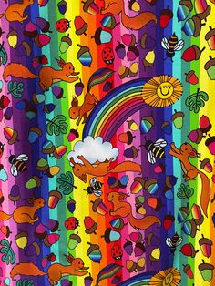 an image of a colorful pattern with animals and rainbows