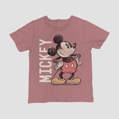 Boys' Mickey Mouse Adaptive Short Sleeve Graphic T-Shirt - Dusty Red L Family Matching Mickey Mouse Crew Neck T-shirt, Playful Red Cartoon Print T-shirt, Red Cartoon Print Graphic Tee, Playful Red Character Print T-shirt, Playful Red T-shirt With Cartoon Print, Playful Red T-shirt With Character Print, Family Matching Mickey Mouse Cotton Tops, Pink Cotton Mickey Mouse T-shirt, Pink Mickey Mouse Cotton T-shirt