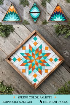 the instructions for how to make an origami wall hanging decoration with wood and paint