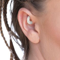 "Unique Tribal Rook Jewelry, made of 925 Sterling Silver, Indian Style Piercing, fits also Daith, Nostril, Cartilage, Tragus, Helix, 16g-20g. Unique feminine ear piercing for the stylish individual. Intended to highlight pretty features in your appearance or to add a cool edge to your style. This ring is easy and comfortable to wear. Though beautiful, it adds a subtle twinkle of light to any simple everyday outfit. The fact that it is understated, makes it work for anyone, whether boho chic styl White Single Cartilage Earring, Adjustable White Cartilage Earring Single, Hypoallergenic White Hoop Cartilage Earrings, Piercing Locations, Pretty Features, Daith Hoop, Piercing Daith, Unique Nose Rings, Hoop Piercing