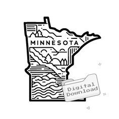 the minnesota state outline is shown in this black and white drawing, with an arrow pointing to